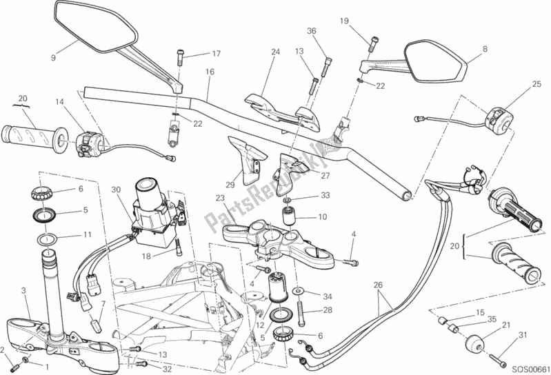 Alle onderdelen voor de Stuur van de Ducati Diavel White Stripe USA 1200 2013